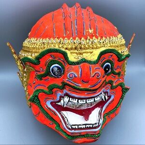 VINTAGE Life Size Red Demon Thai Khon Ramayana Vedic Classic Mask